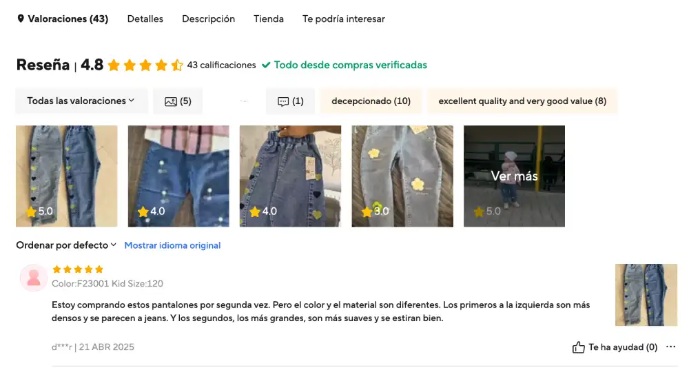 valoraciones de jeans para niños en AliExpress México