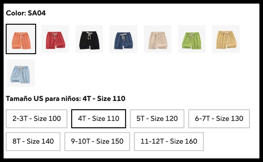 elegir tallas de short para niños en AliExpress México