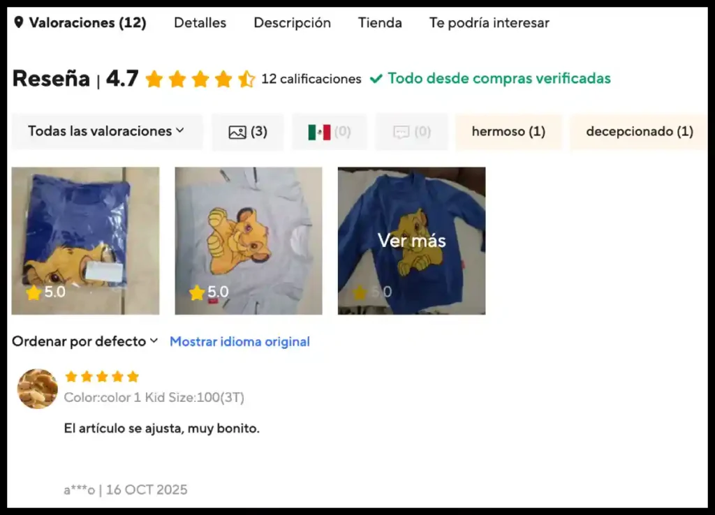 ver valoración sudaderas para niños en AlIExpress México