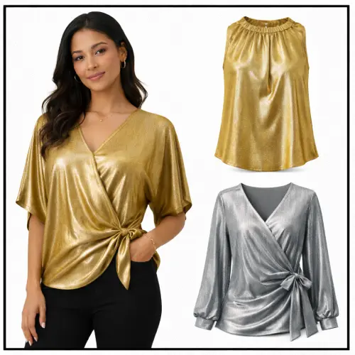 Blusas metálicas: dorada y plateada en AliExpress México